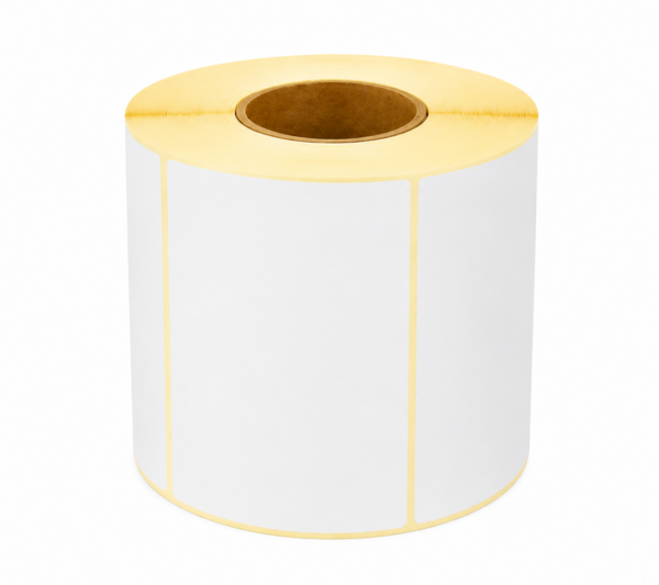 Etiquettes vierges 100×100 mm pap thermique diamètre mandrin 41 Vendues par 1 rouleau. 1000 étiquettes par rouleau. Compatible avec les imprimantes thermiques.
