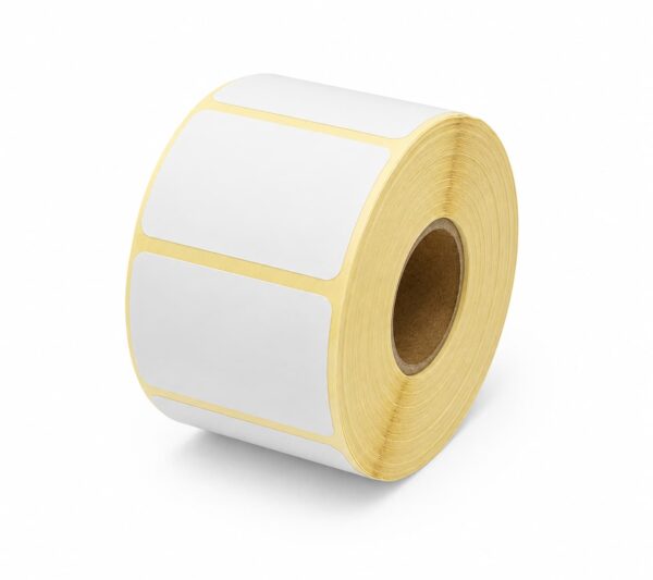 Etiquettes thermiques vierges 58×43 mm diamètre mandrin 25 mm. 750 étiquettes par rouleau. Compatible avec les imprimantes thermiques .