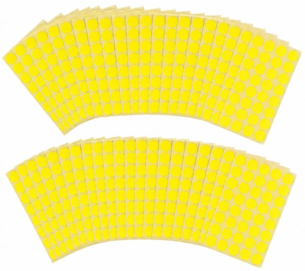 Lot de 10 Pochettes – Pastilles Adhésives Fluo Rondes 10 mm – 2250 Étiquettes – Jaune Fluorescent