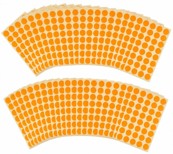 Lot de 10 Pochettes – Pastilles Adhésives Fluo Rondes 10 mm – 2250 Étiquettes – Orange Fluorescent