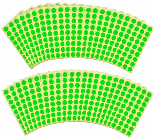 Lot de 10 Pochettes – Pastilles Adhésives Fluo Rondes 10 mm – 2250 Étiquettes –  Vert Fluorescent
