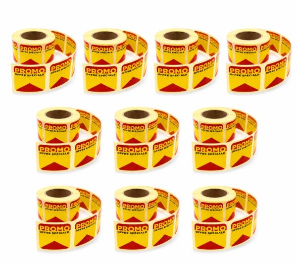 Lot de 10 Bobines (5 000 Étiquettes) – Étiquettes Adhésives "PROMO" 34 × 34 mm