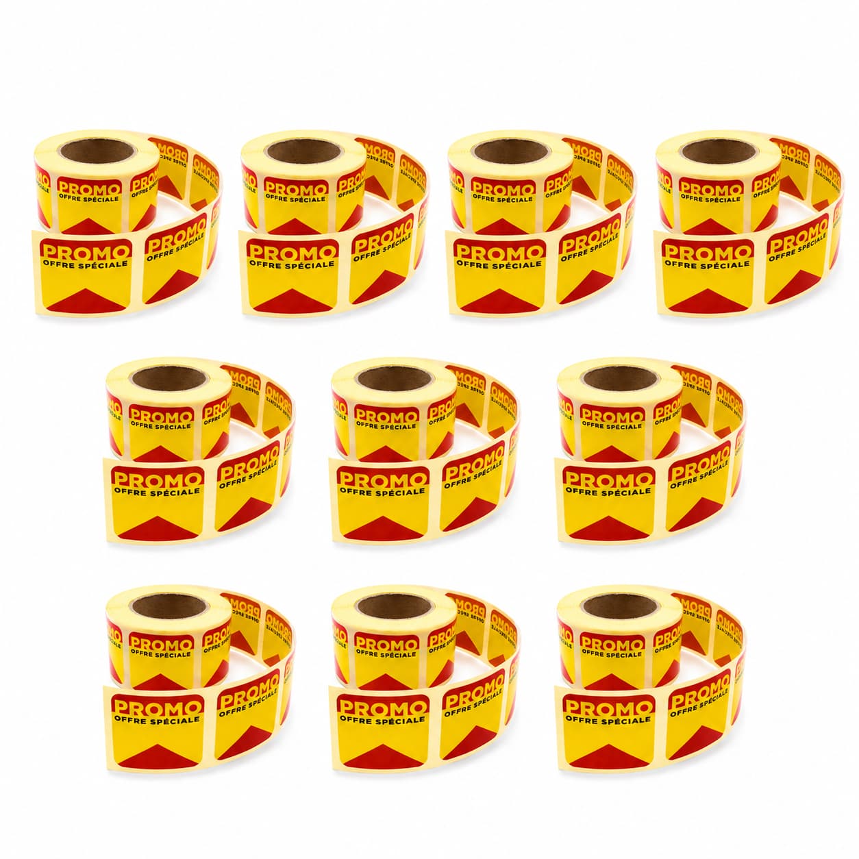 Lot de 10 Bobines (5 000 Étiquettes) – Étiquettes Adhésives "PROMO" 34 × 34 mm