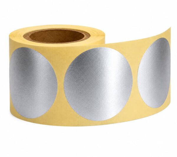Étiquettes Adhésives Rondes 30 mm – Papier Argent Métallisé – 250 Étiquettes par Bobine