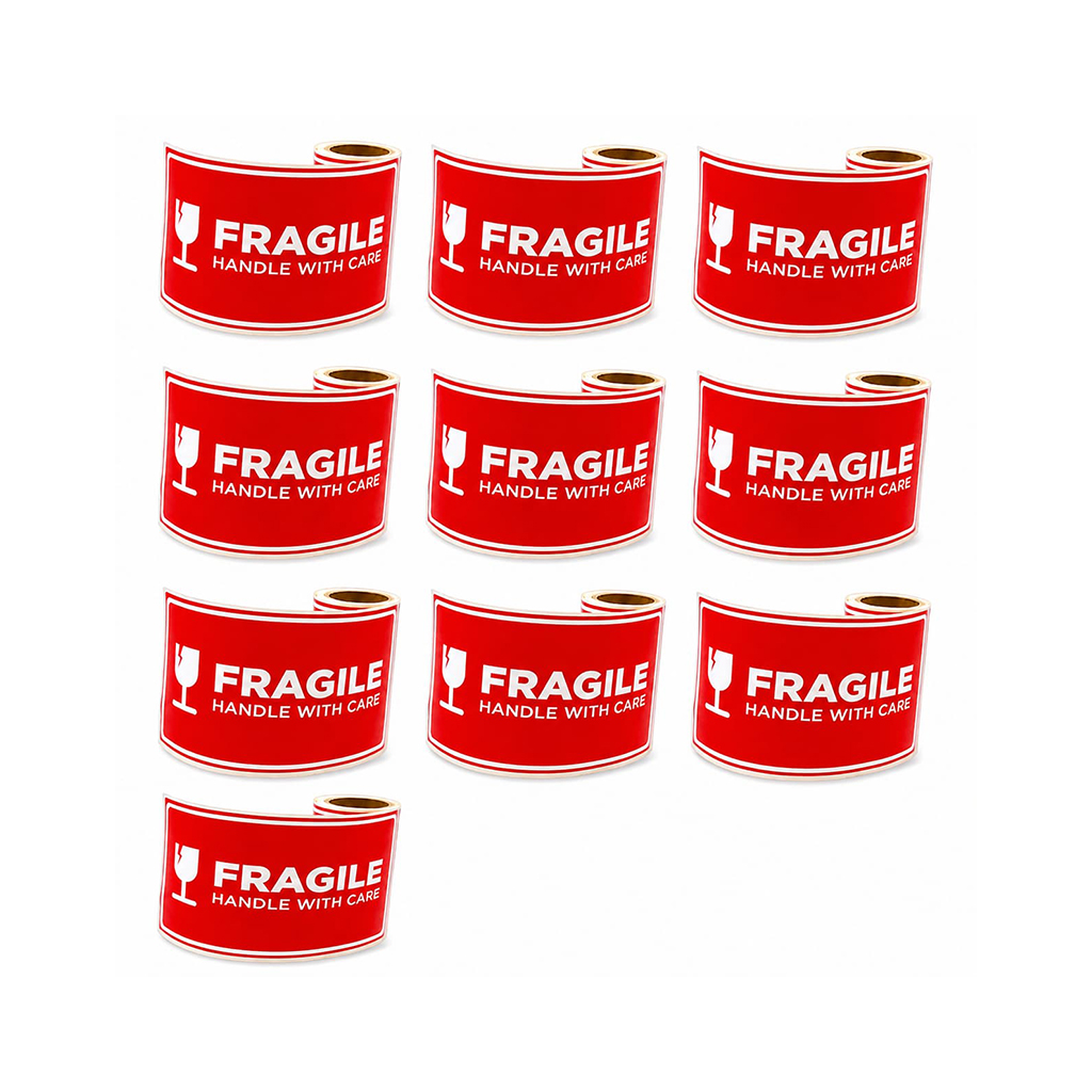 Lot de 10 Bobines –Étiquettes Adhésives "FRAGILE" (96 × 170 mm) – 300 Étiquettes