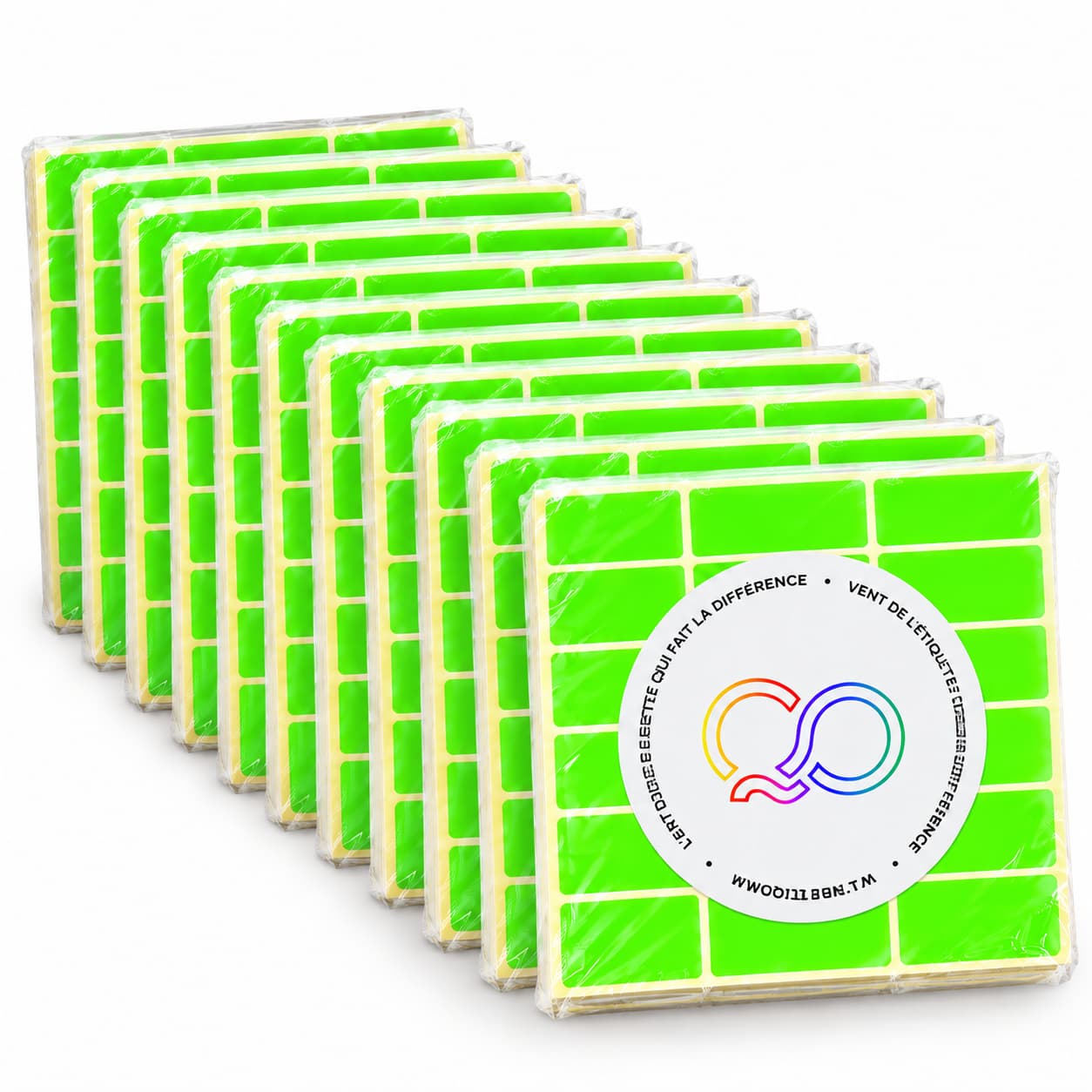 Lot de 10 – Identification Fluo – Pochettes vert fluo 40 × 20 mm