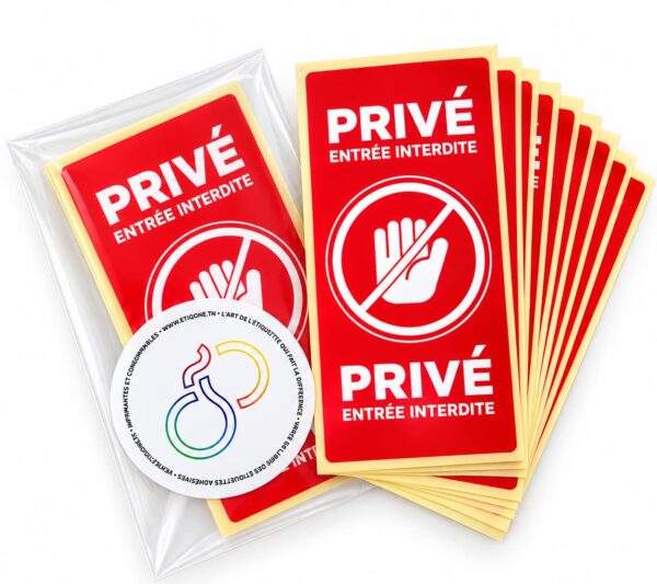 Étiquettes Adhésives « Privé – Entrée Interdite » – 100 × 50 mm – Pochette de 20 Étiquettes