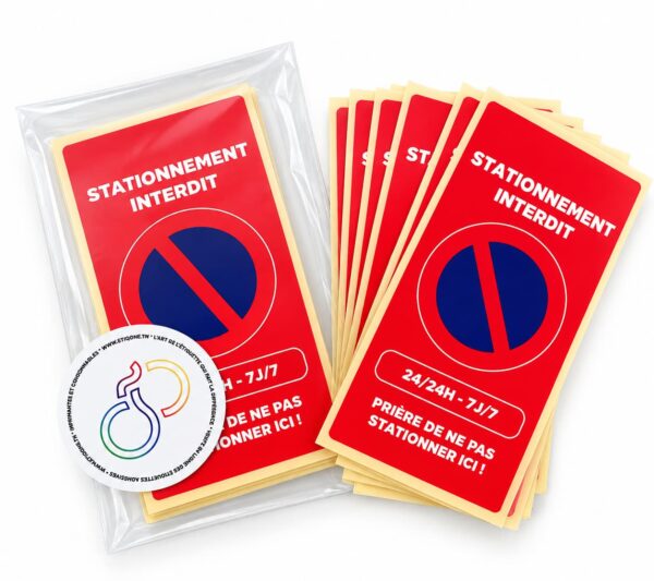 Étiquettes Adhésives « Stationnement Interdit » 100 × 50 mm – Pochette de 20 Feuilles