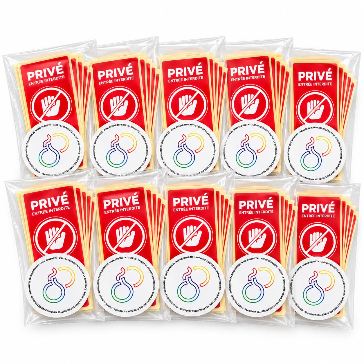 Lot de 10 Pochettes d’Étiquettes Adhésives « Privé – Entrée Interdite » – 100 × 50 mm – 200 Étiquettes