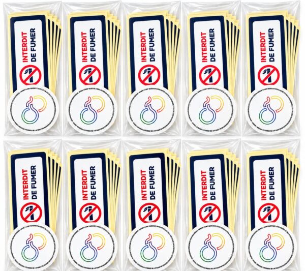 Lot de 10 Pochettes d’Étiquettes Adhésives « Interdit de Fumer » – 100 × 50 mm – 200 Étiquettes