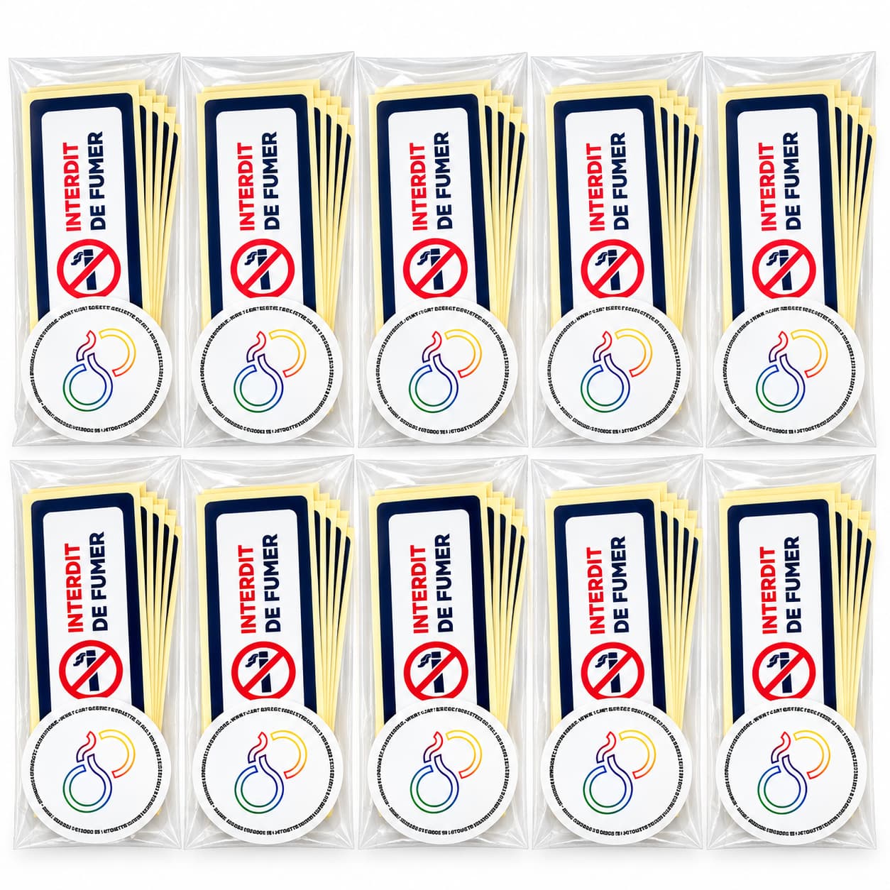 Lot de 10 Pochettes d’Étiquettes Adhésives « Interdit de Fumer » – 100 × 50 mm – 200 Étiquettes